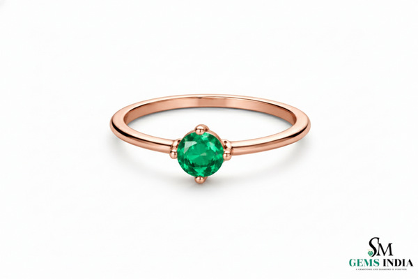 Round Emerald Solitaire Ring – Minimalist Natural Green Emerald Promise Ring