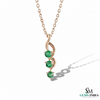 Three Stone Green Emerald Drop Twist Pendant - Halo Gemstone Pendant