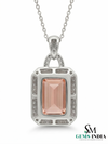 Emerald Cut Morganite Halo Pendant with Diamond Bail – Elegant Bridal Necklace