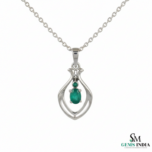 Natural Oval Green Emerald Teardrop Pendant For Woman