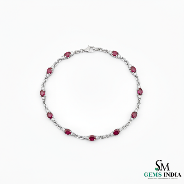 Oval Ruby & Diamond Bracelet in 18k Gold Classic Gold Fine Jewelry