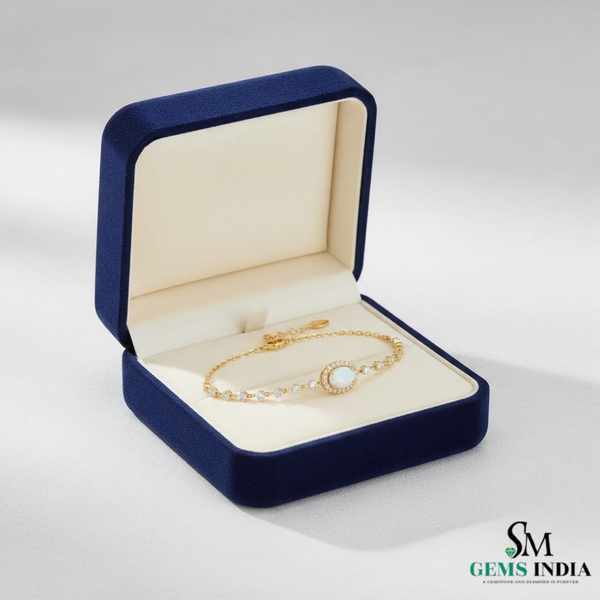 Delicate Oval Opal & Diamond Station Bracelet - Elegant Gold Jewelry