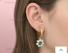 Flower Dangle Earrings with Natural Emerald and Sparkling Diamond Accent Hoops