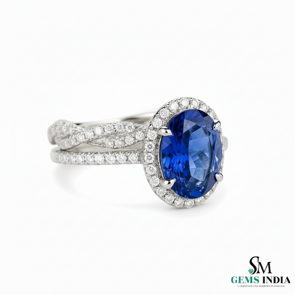 Vintage Style Designer Oval Blue Sapphire Diamond Ring