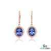 Elegant Oval Blue Tanzanite Diamond Halo Earrings - Fine Gemstone Jewelry