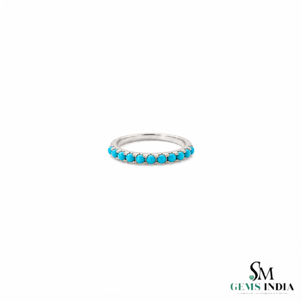 Turquoise Eternity Band Ring With Round Blue Turquoise Stones – Minimalist Stackable Ring