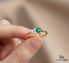 Princess Cut Green Emerald Ring with Trio Diamond Accent Cluster – Minimalist Fine Jewelry