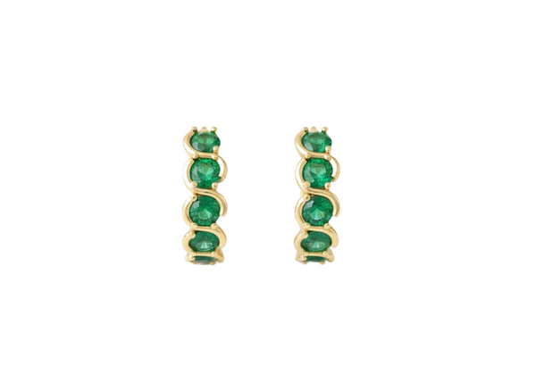 0.70 carat Natural Emerald Row Hoop Earrings Dainty Everyday Hoops