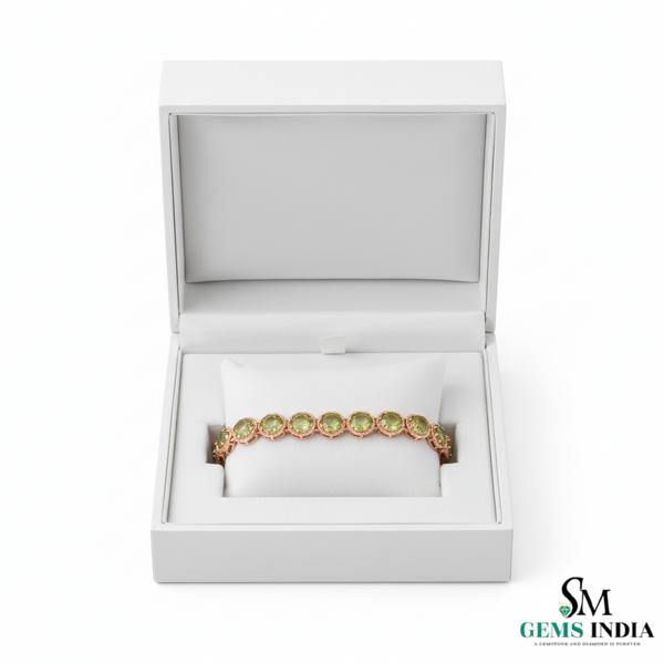 Classic Round Green Gemstone Link Bracelet - Bezel Style Tennis Bracelet