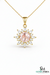 Round Pink Morganite & Diamond Halo Pendant - Morganite Diamond Pendant