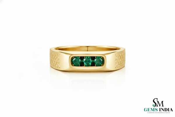 Natural Zambian Emerald Men's Ring: 14k Gold May Birthstone