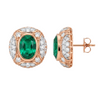 Luxury Design Vintage Oval Natural Emerald & Diamond Cluster Stud Earrings in 14k gold