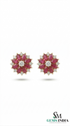 Marquise Ruby Flower Stud Earrings with Diamonds - July Birthstone Jewelry
