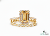 Luxury Emerald Cut Double Band Citrine Ring with Diamond Halo
