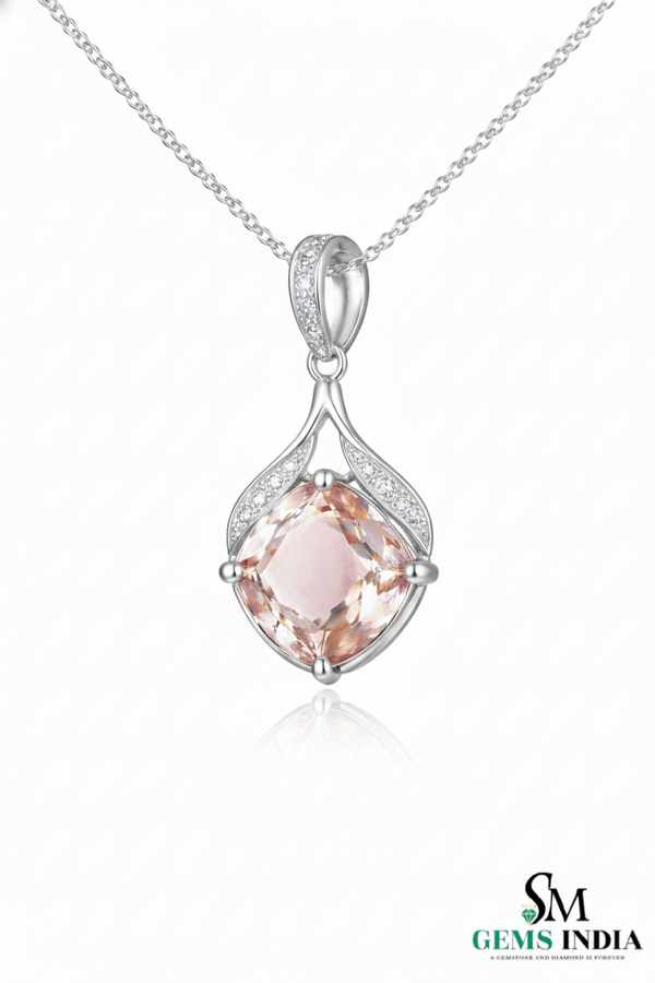 Cushion Pink Morganite & Diamond Rose Gold Cluster Pendant for Women