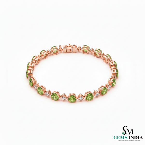 Natural Peridot & Diamond Tennis Bracelet - Elegant Green Gemstone Bracelet