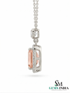 Luxury Emerald Cut Morganite & Diamond Halo Pendant Necklace
