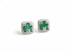 Natural Emerald Baguette & Diamond 18k Gold Stud Earrings Green Gemstone