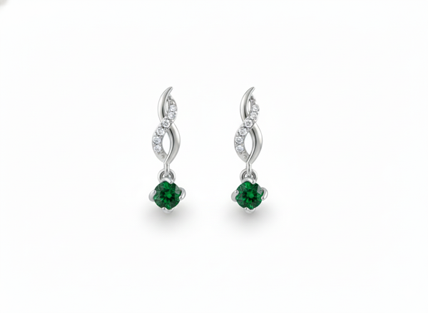 1.80 carat Gold Swirl Diamond Earrings with Round Natural Emerald Drops Gift for her