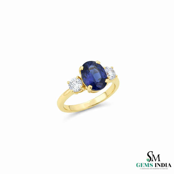 Oval Tanzanite & Diamond Trilogy Ring in 14k and 18k Gold – Luxury Trilogy Engagement Ring