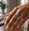 Contemporary Open Band Emerald Ring with Diamond Accent