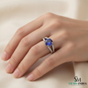 Round Blue Sapphire Diamond Split Shank Ring in 18k Gold