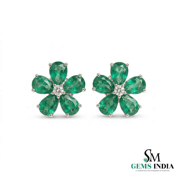 Luxury Pear Cut Emerald Floral Earrings in 14K Gold – Gift for Her