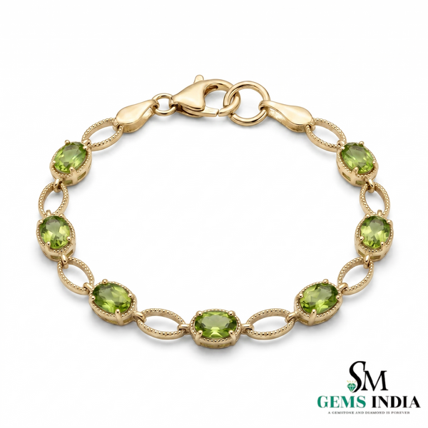 Natural Oval Peridot Link Bracelet in 14K Gold – Fine Gemstone Jewelry