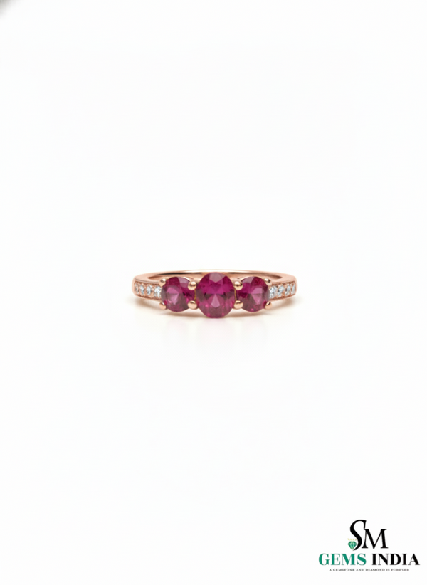 Minimalist Round Natural Ruby Three-Stone Diamond Ring Fine Jewelry Gift