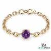 Natural Round Cut Amethyst Gemstone Link Chain Bracelet - Gemstone Jewelry Gift for Her