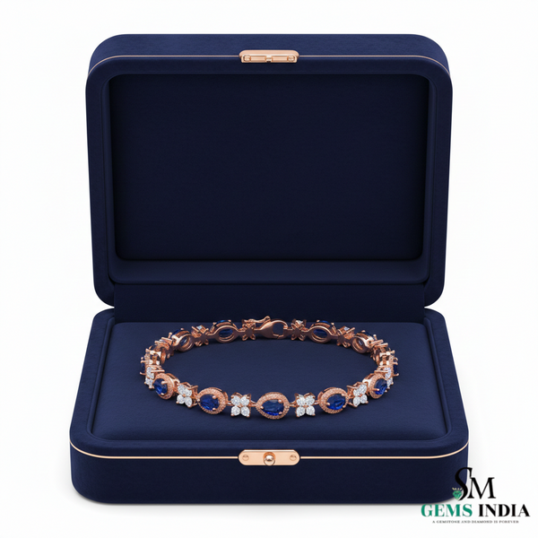 Blue Sapphire & Diamond Flower Bracelet in 14k and 18k Gold – Elegant Women’s Bracelet