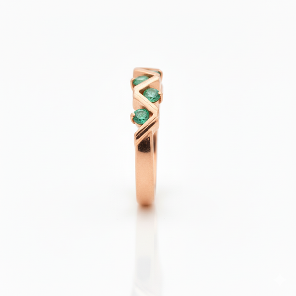 0.12 carat Zigzag Natural Emerald Band Ring in 14k Gold Dainty Stacking Ring