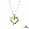 Green Emerald and White Diamond Open Heart Gold Pendant &\- Two Tone Pendant