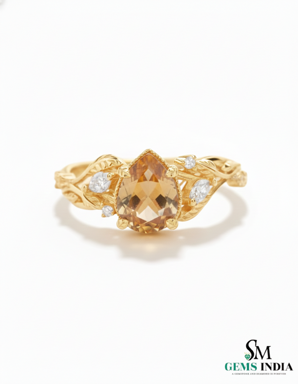 Pear Cut Citrine & Diamond Twist Ring in 14k and 18k Gold Elegant Gemstone Ring