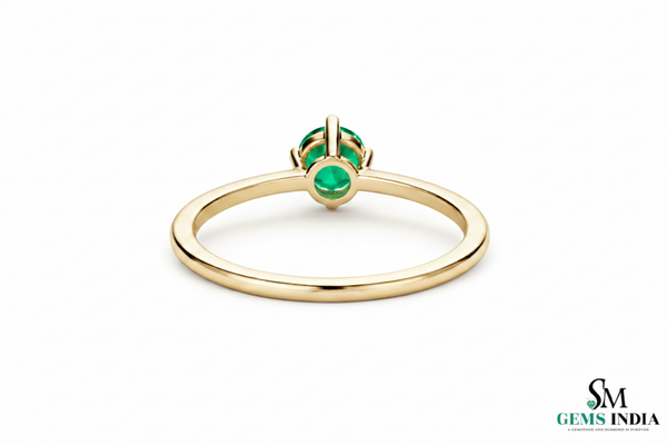 Round Emerald Solitaire Ring – Minimalist Natural Green Emerald Promise Ring
