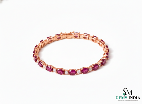 Elegant Oval shape Natural Ruby Bracelet with Diamond Accents – Timeless Luxury