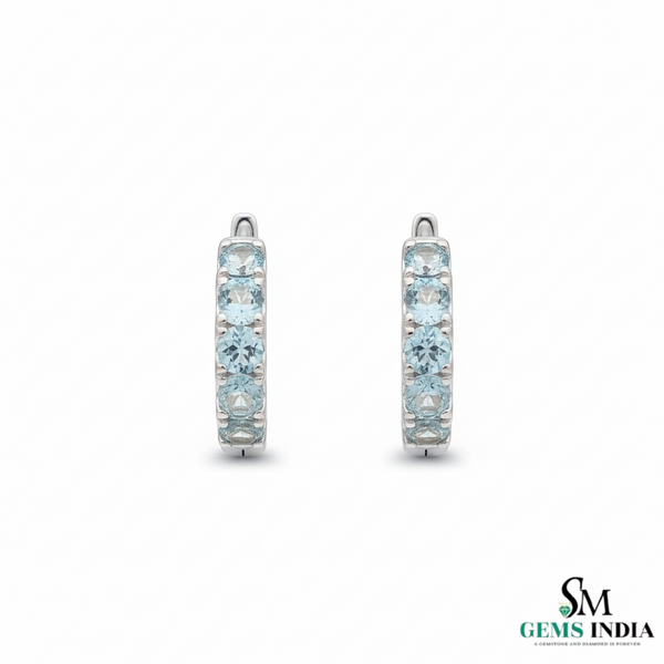 Natural Aquamarine Hoop Earrings - Elegant Blue Gemstone Jewelry