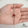 Luxury Ruby Cabochon Bracelet with Diamond Halo – Elegant Adjustable Gemstone Bracelet for Women