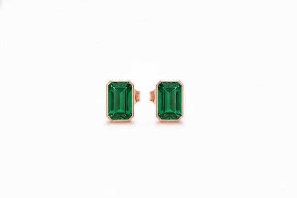 1.50 carat Emerald Cut Natural Emerald Green Stud Earrings Gold Minimalist Style
