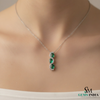 Three-Stone Oval Natural Emerald Halo Diamond Swirl Pendant in 18k Gold emerald gift for her