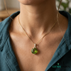 Round Peridot Pendant with Diamond Accent - Elegant Minimalist Birthstone Jewelry