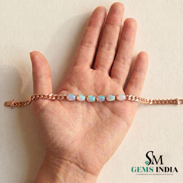 Oval Opal Cuban Link Bracelet - Luxury Opal Chain Bracelet for Women