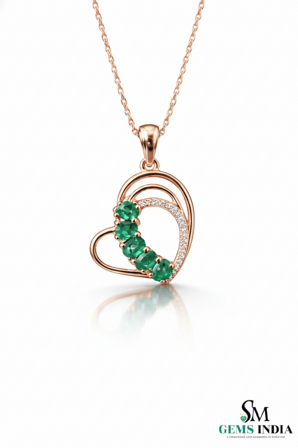 Oval shape Natural Emerald Diamond Heart Pendant - Fine Gemstone Jewelry