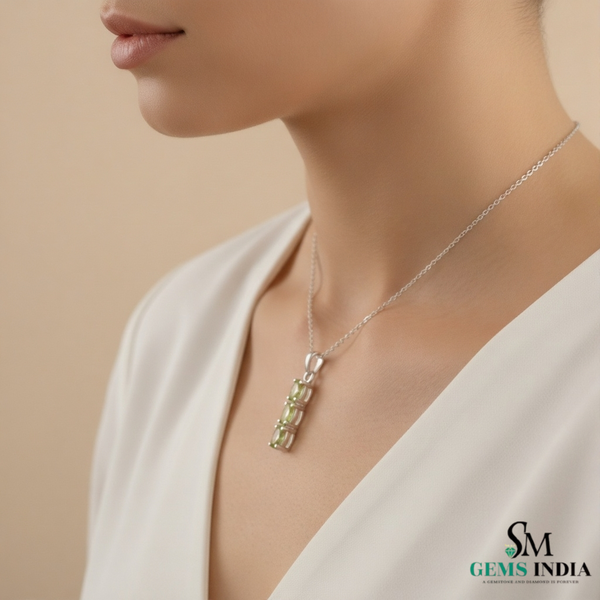 Three-Stone Oval Natural Peridot Vertical Drop Pendant