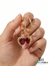 Heart Shaped Ruby Dangle Hoop Earrings with Diamond Halo - Romantic Jewelry For Her
