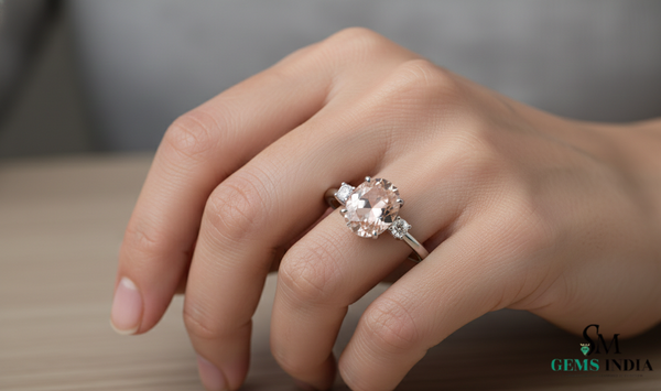 Minimalist Oval Morganite & Diamond Ring - Pink Gemstone Ring