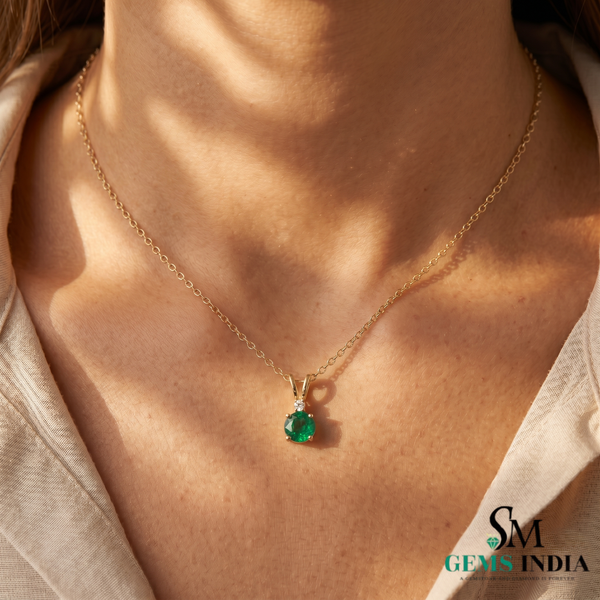 Round Cut Emerald Diamond Pendant Necklace – Minimalist Fine Jewelry