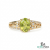 Oval Peridot Ring with Diamond Leaf Accents - Promise ring