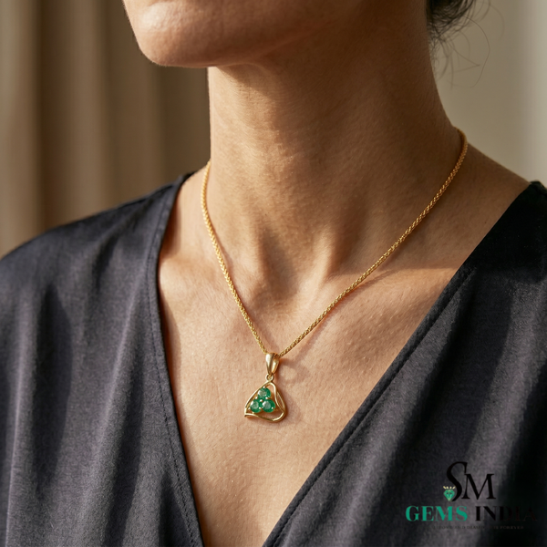 Triangular Emerald Cluster Pendant Dainty Three Stone Emerald Pendant - Minimal Fine Jewelry