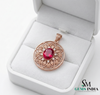 Oval Red Ruby Statement Pendant Intricate Floral Gold Jewelry